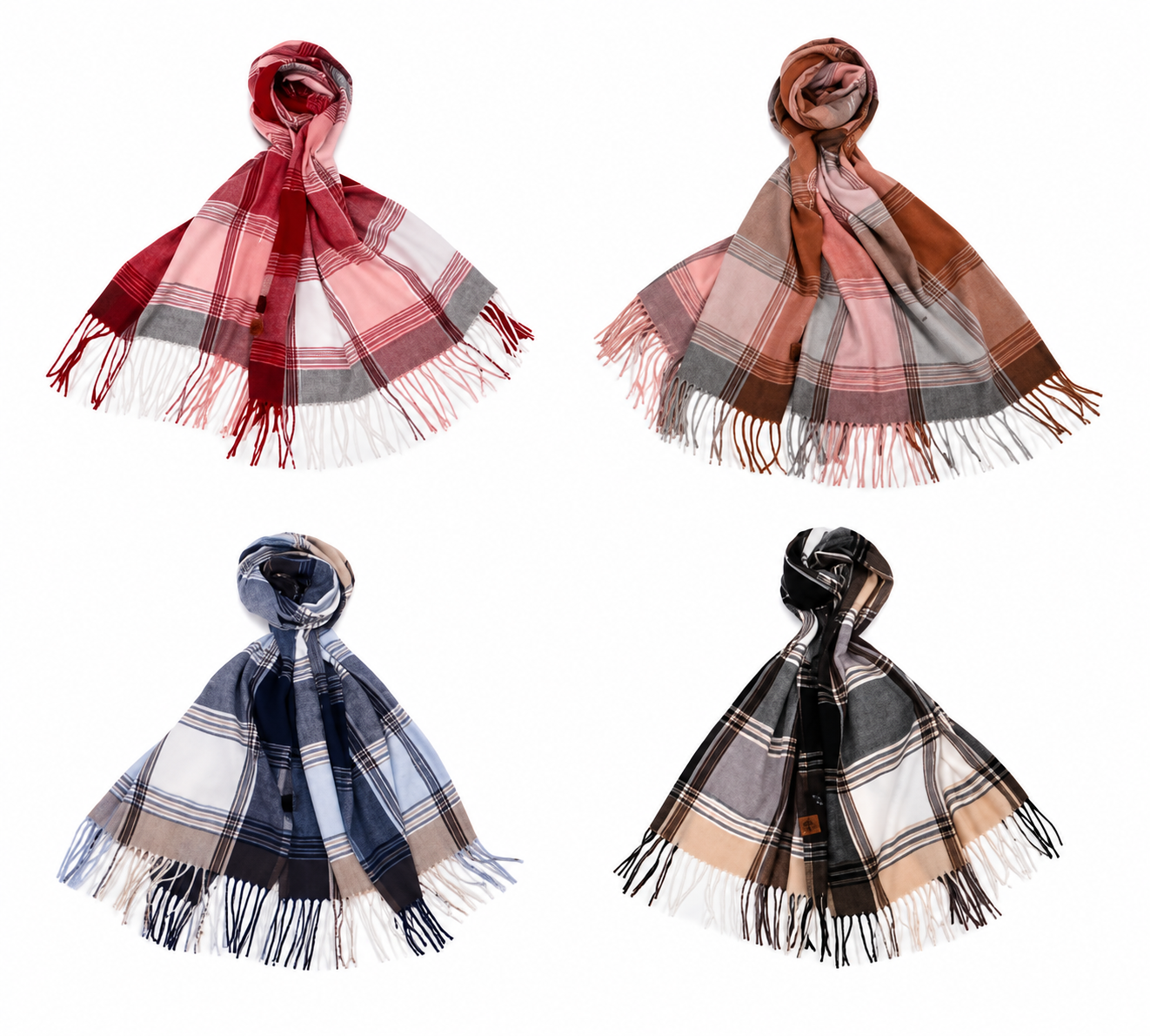 Pack x2 Bufandas Pashmina Lana Frisada con Flecos