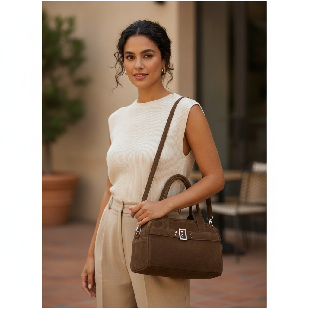 Cartera de Gamuza con Hebilla Decorativa