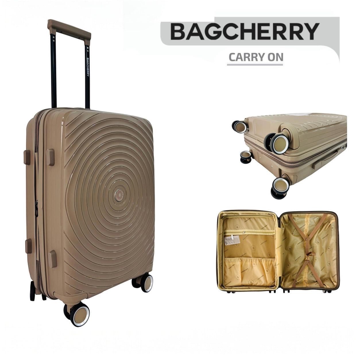 Mumma Accesorios de Moda El Cairo beige polypropylene carry-on suitcase with 360-degree wheels and telescopic handle