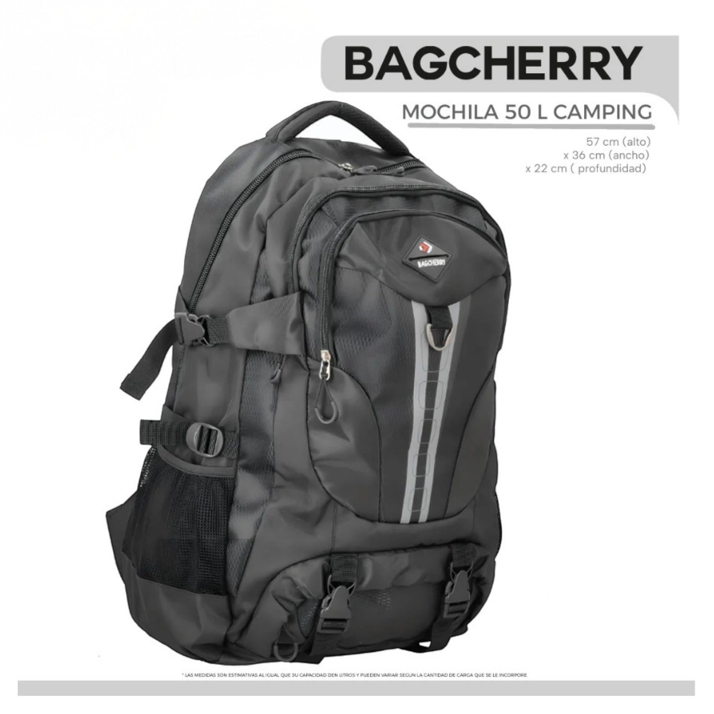 Mumma Accesorios de Moda Cumbre 50L dark grey camping backpack with compression straps and padded back