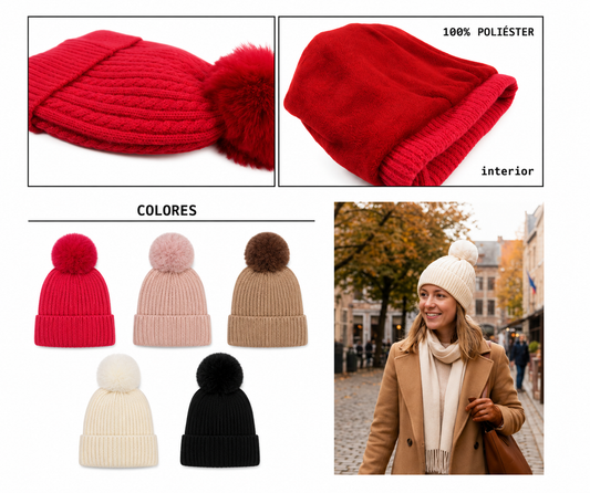Pack x2 Gorros con Pompon Invierno Mujer