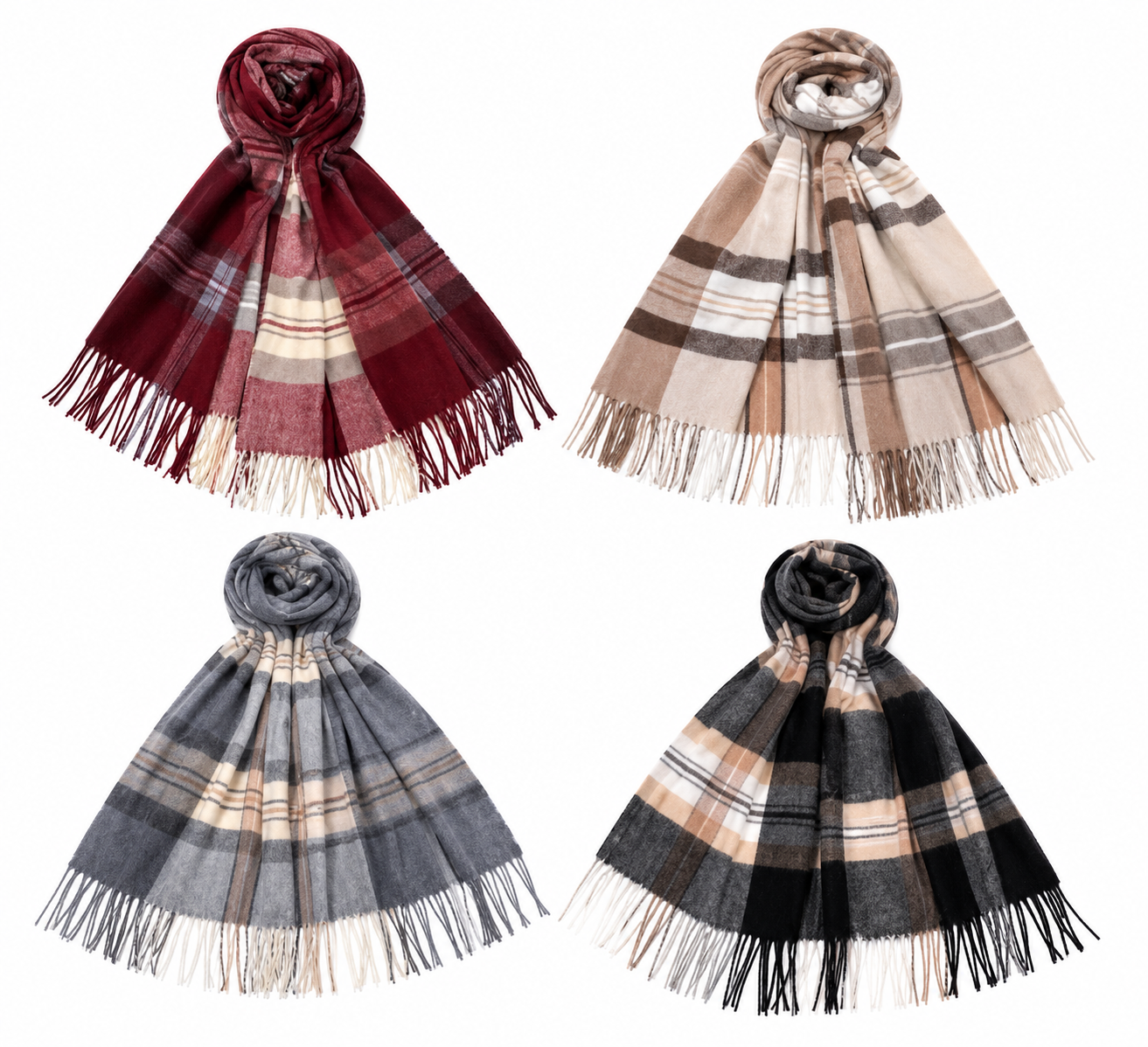 Pack x2 Pashminas Lana Frisada Cuadrillé con Flecos