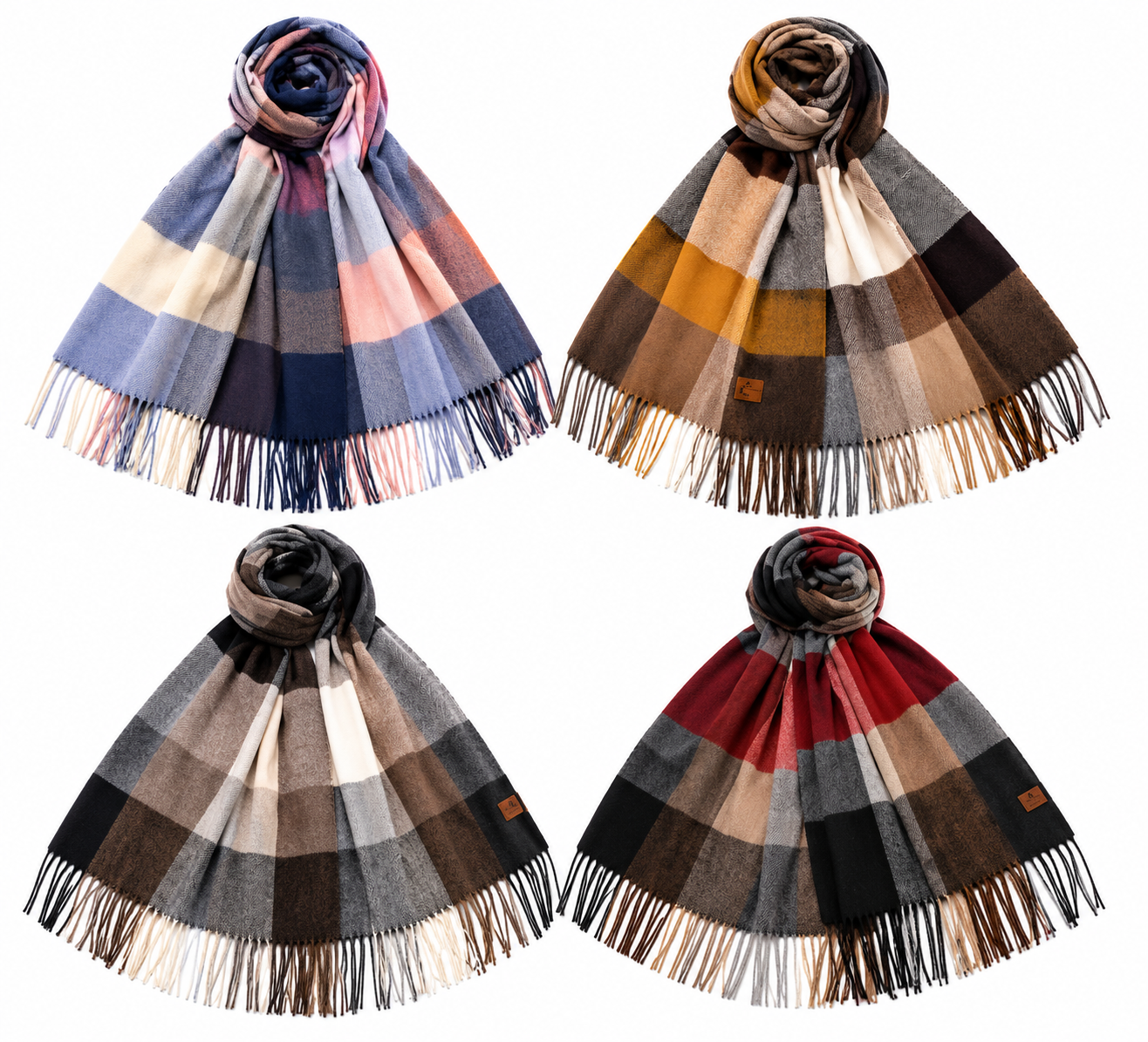 Pack x2 Pashminas Lana Frisada Cuadrillé con Flecos