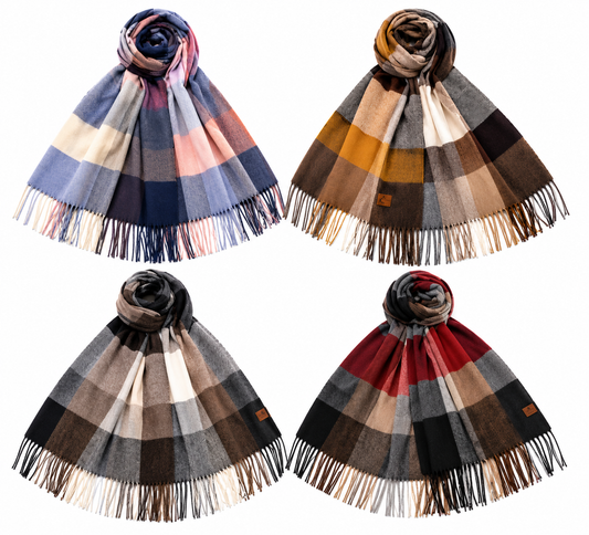 Pack x2 Pashminas Lana Frisada Cuadrillé con Flecos