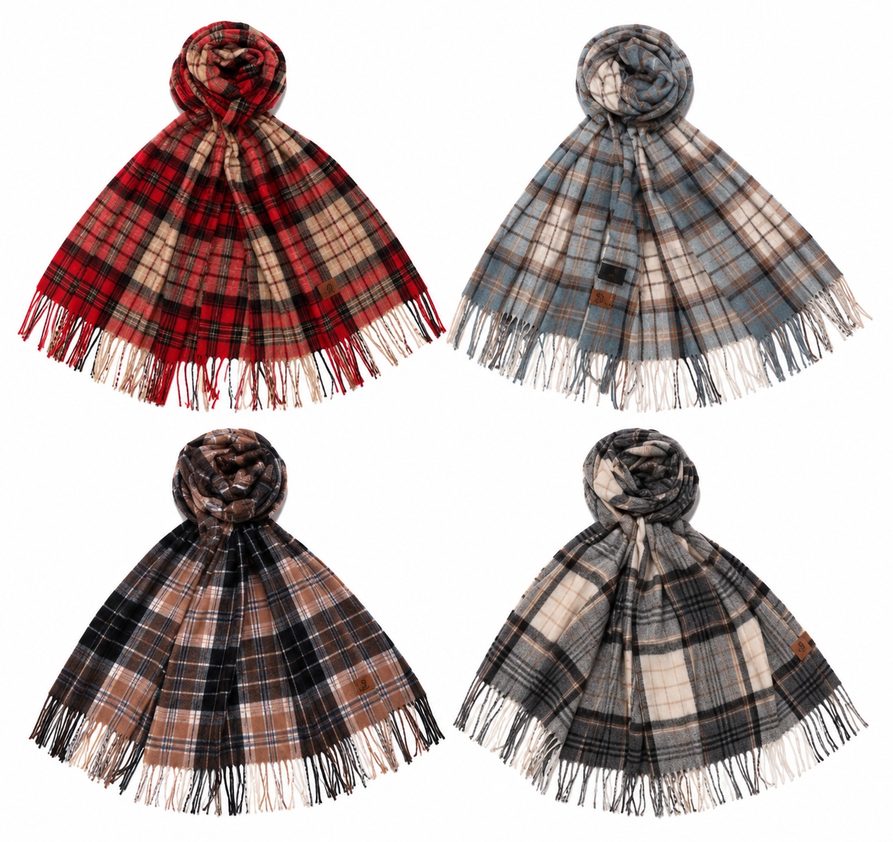 Pack x2 Pashminas Cuadrillé Lana Frisada con Flecos