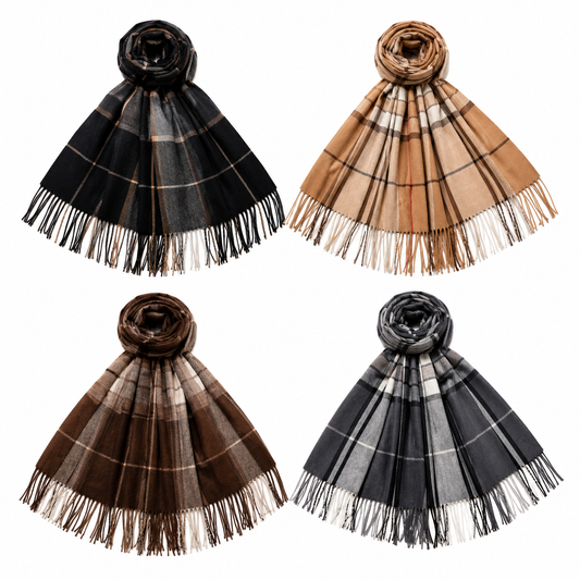 Pack x2 Pashminas Cuadrillé Lana Frisada con Flecos