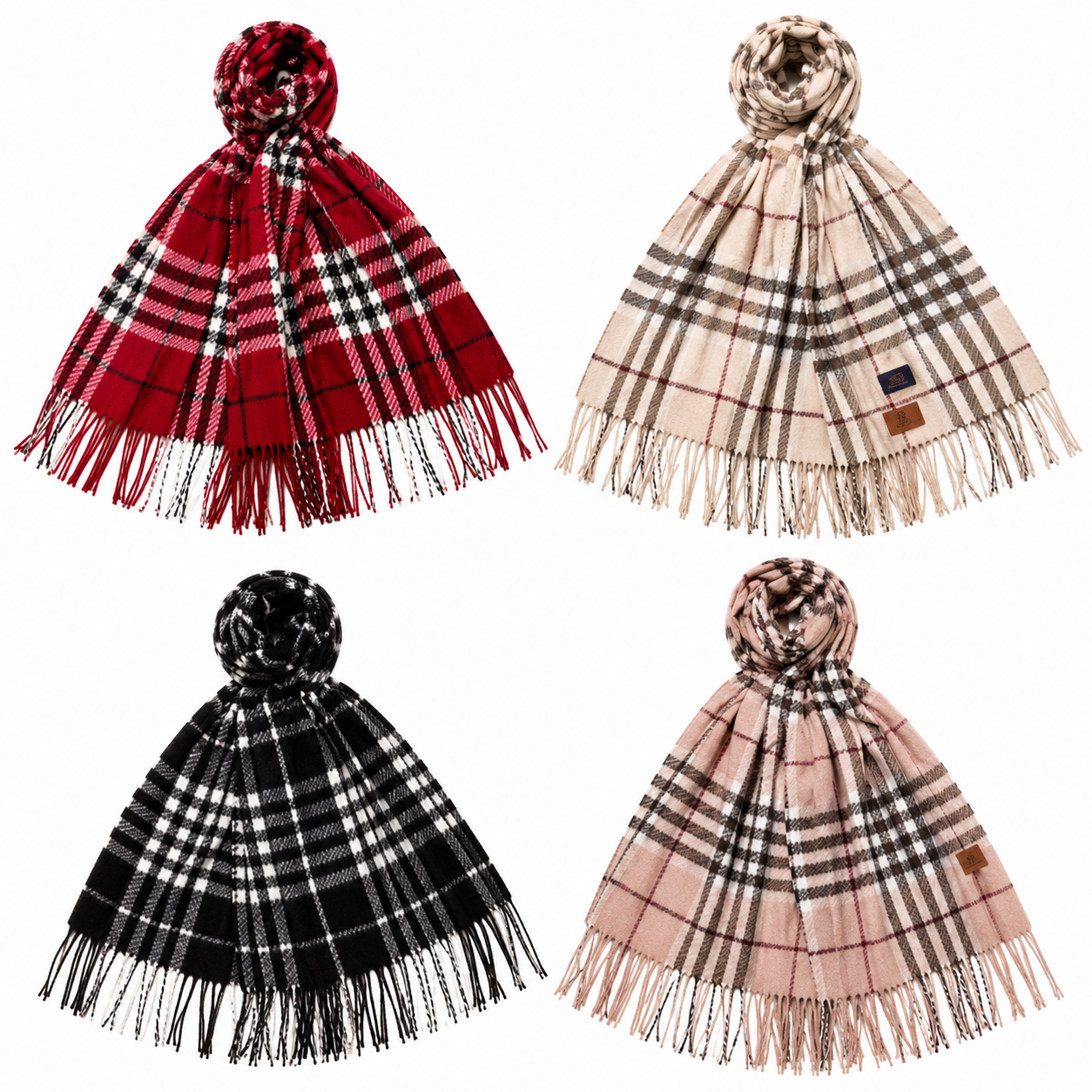 Pack x2 Pashminas Cuadrillé Lana Frisada con Flecos