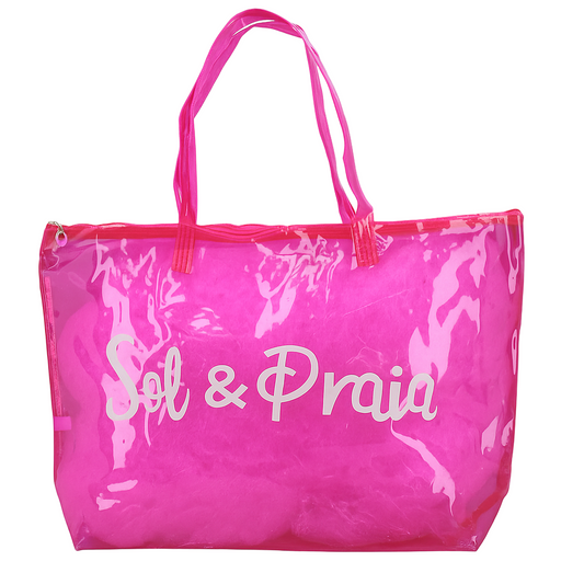 Bolso Playero Transparente Fucsia "Sol & Praia"
