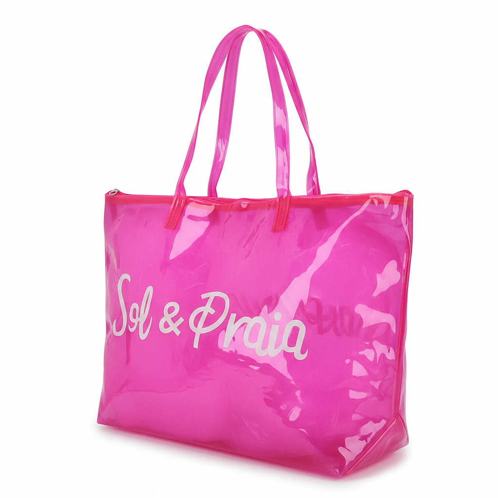 Bolso Playero Transparente Fucsia "Sol & Praia"