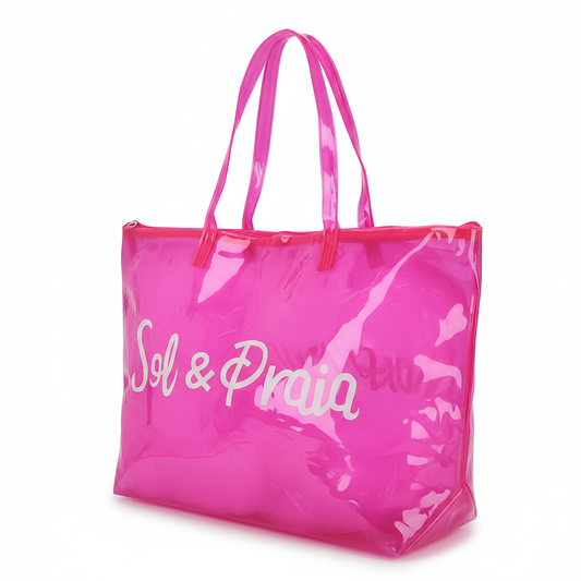Bolso Playero Transparente Fucsia "Sol & Praia"