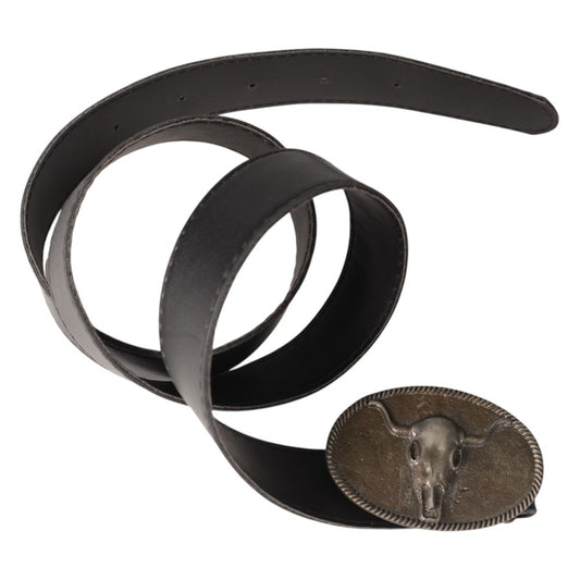 Cinturón Negro con Hebilla Cabeza de Toro