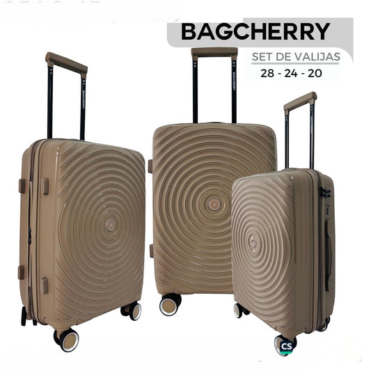 Mumma Accesorios de Moda set of three beige polypropylene hard-shell suitcases with 360-degree wheels and handles