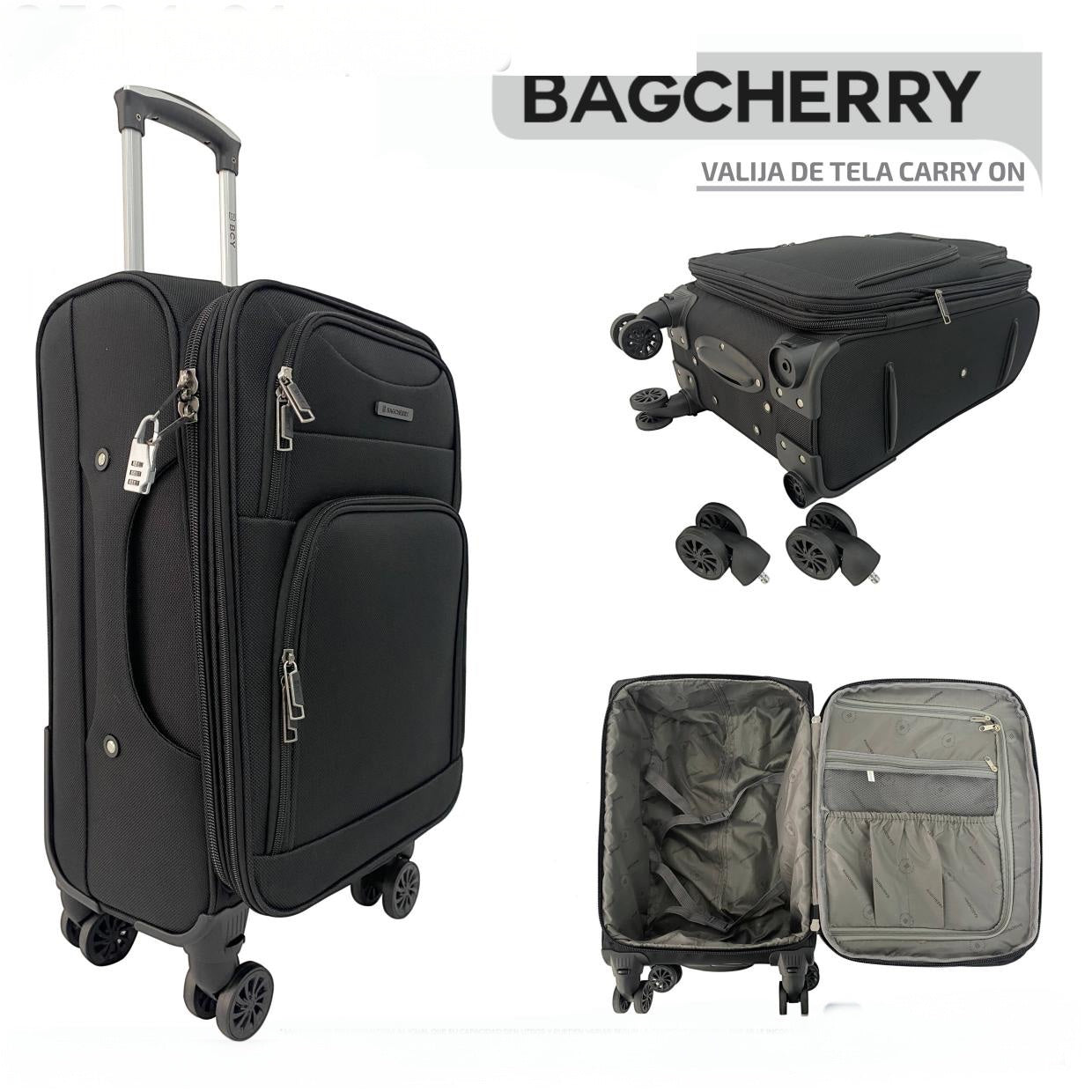 Mumma Accesorios de Moda Estambul black fabric carry-on suitcase with spinner wheels and telescopic handle