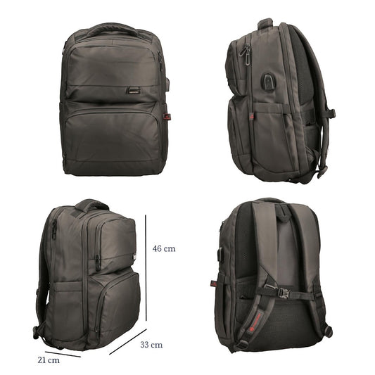 Mumma Accesorios de Moda black laptop backpack with USB charging port, padded compartments, and multiple pockets.