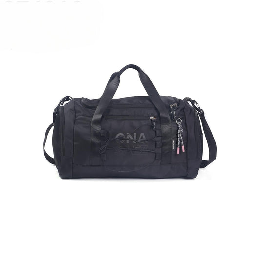 Mumma Accesorios de Moda black nylon barrel travel duffel bag with reinforced handles and adjustable shoulder strap