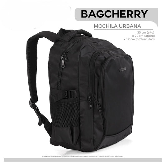 Mumma Accesorios de Moda Distrito black urban backpack with padded laptop compartment and side mesh pockets