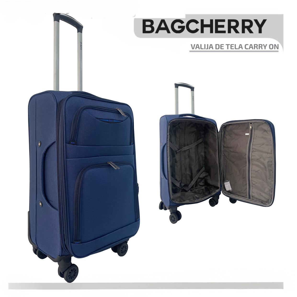Mumma Accesorios de Moda Egeo blue fabric carry-on suitcase with spinner wheels and telescopic handle