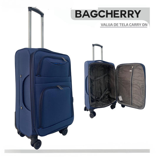 Mumma Accesorios de Moda Egeo blue fabric carry-on suitcase with spinner wheels and telescopic handle