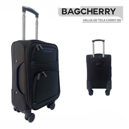 Mumma Accesorios de Moda Habana black fabric carry-on suitcase with spinner wheels and telescopic handle