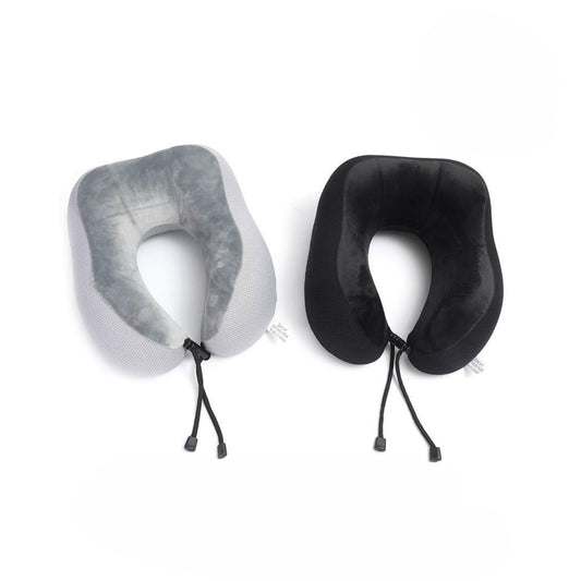 Mumma Accesorios de Moda memory foam travel neck pillows in light grey and dark grey with adjustable drawstrings