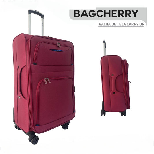 Mumma Accesorios de Moda Rioja burgundy fabric carry-on suitcase with spinner wheels and telescopic handle