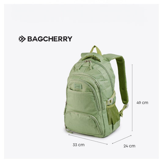Mumma Accesorios de Moda Salvia green urban backpack with laptop compartment, side bottle pocket, and padded straps.