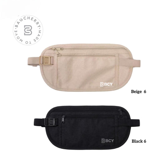 Mumma Accesorios de Moda set of two travel money belts in beige and black with adjustable straps and zipper closures