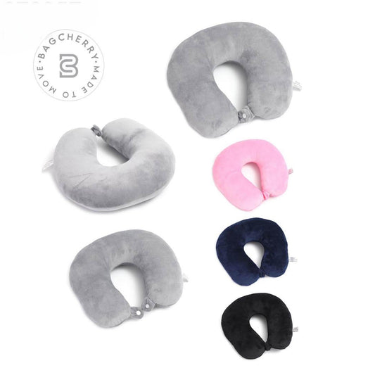 Mumma Accesorios de Moda travel neck pillow set of 4 in pink, navy blue, black, and grey soft foam with snap closure