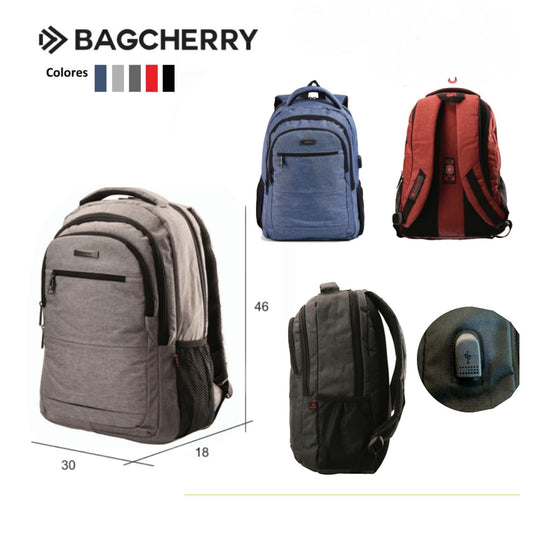 Mumma Accesorios de Moda set of 4 urban backpacks in grey, blue, red, and black with laptop compartments and USB port